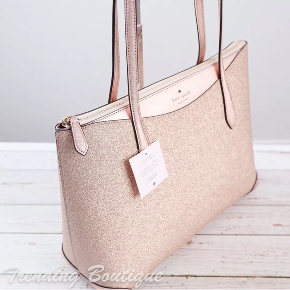 Kate Spade Shimmy Glitter Tote Shoulder Bag in Rose Gold - Picture 9 of 9
